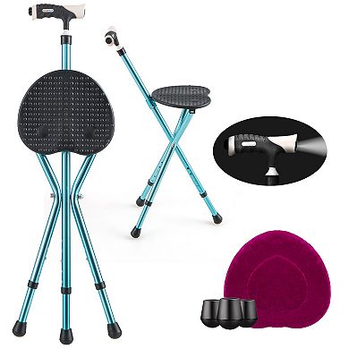 Lightweight Adjustable Folding Cane Seat With Light-black