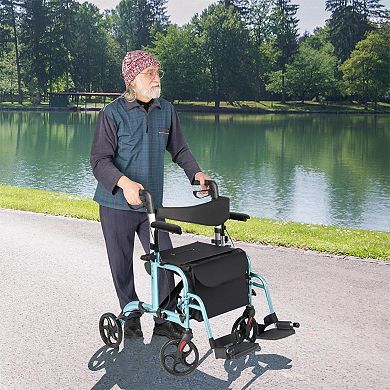 Folding Rollator Walker With Seat And Wheels Supports Up To 300 Lbs-navy