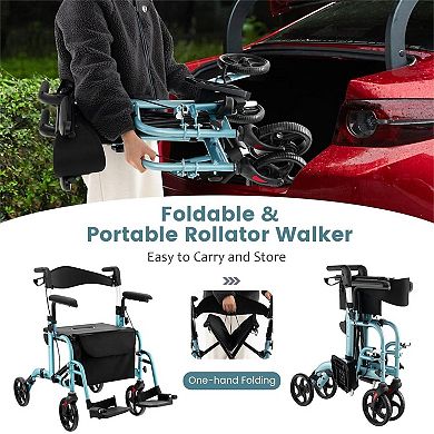 Folding Rollator Walker With Seat And Wheels Supports Up To 300 Lbs-navy