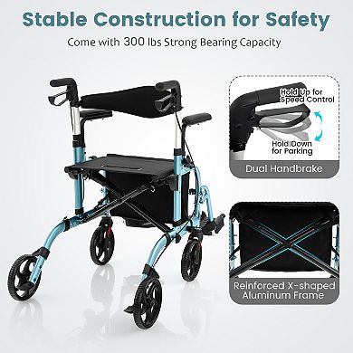 Folding Rollator Walker With Seat And Wheels Supports Up To 300 Lbs-navy