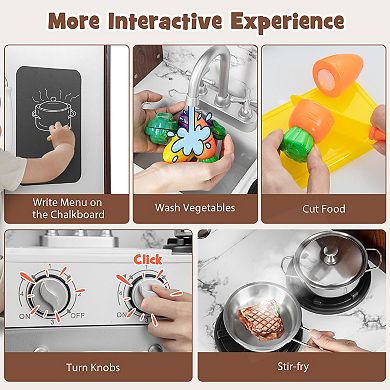 Kids Toy Kitchen Playset with Lights and Sounds, Modern Pretend Cooking Set