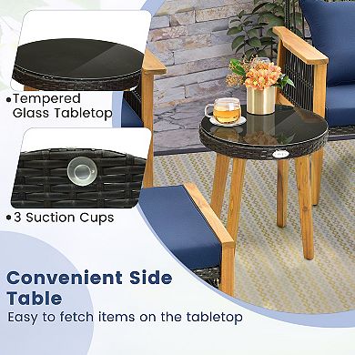 5 Piece Patio Furniture Set with Coffee Table and 2 Ottomans-Navy