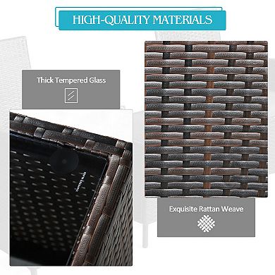 3 Pieces Patio Cushioned Rattan Converstaion Set With Glass Table Top