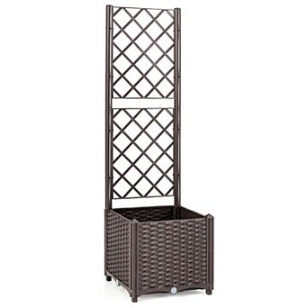 Raised Garden Bed with Trellis Planter Box for Climbing Plants -Brown