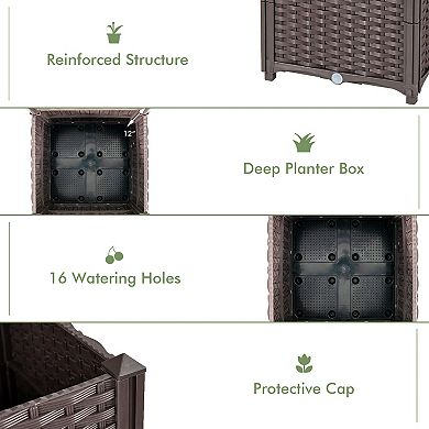 Raised Garden Bed with Trellis Planter Box for Climbing Plants -Brown