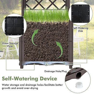 Raised Garden Bed with Trellis Planter Box for Climbing Plants -Brown