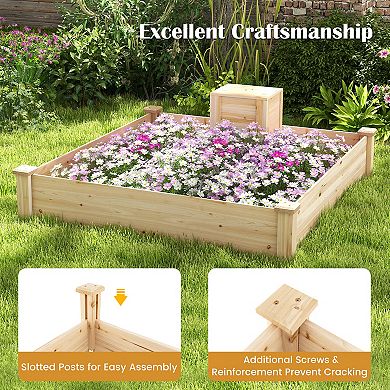 49 x 49 x 10 Inch Raised Garden Bed with Compost Bin and Open-ended Bottom-Natural