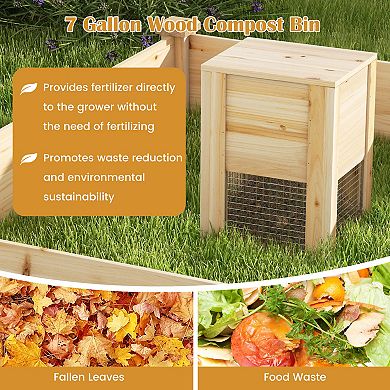 49 x 49 x 10 Inch Raised Garden Bed with Compost Bin and Open-ended Bottom-Natural