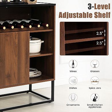 Wine Storage Cabinet Buffet Sideboard with Adjustable Shelf and Sliding Door