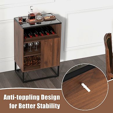 Wine Storage Cabinet Buffet Sideboard with Adjustable Shelf and Sliding Door