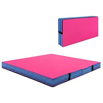 4ft x 4ft x 4 in Bi-Folding Gymnastic Tumbling Mat with Handles and Cover-Pink