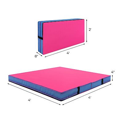 4ft x 4ft x 4in Bi-Folding Gymnastic Tumbling Mat with Handles and Cover-Pink
