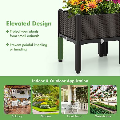 2 Set Elevated Plastic Raised Garden Bed Planter Kit for Flower Vegetable Grow-Brown