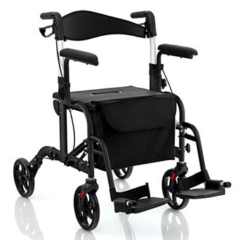 Folding Rollator Walker With Seat And Wheels Supports Up To 300 Lbs-black