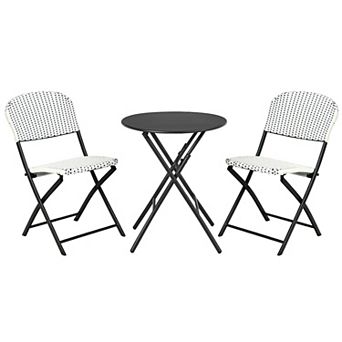 3 pc Patio Rattan Bistro Set With Round Dining Table And 2 Chairs