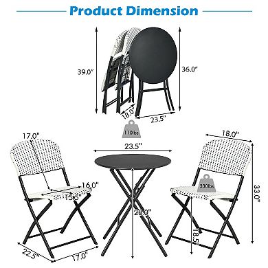 3 Pieces Patio Rattan Bistro Set With Round Dining Table And 2 Chairs