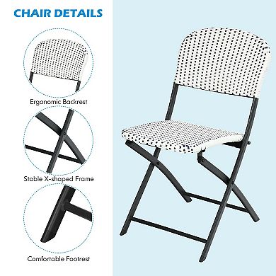 3 Pieces Patio Rattan Bistro Set With Round Dining Table And 2 Chairs