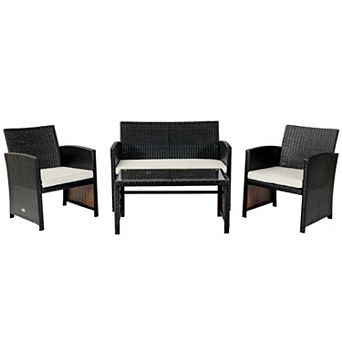 4 pc Patio Rattan Cushioned Furniture Set
