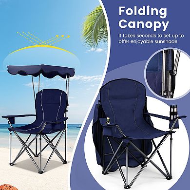 Portable Folding Beach Canopy Chair With Cup Holders
