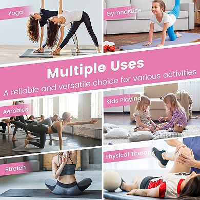 4-Panel PU Leather Folding Exercise Mat with Carrying Handles-Pink