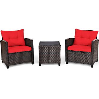 3 pc Rattan Patio Furniture Set With Washable Cushion