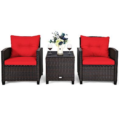 3 Pieces Rattan Patio Furniture Set With Washable Cushion