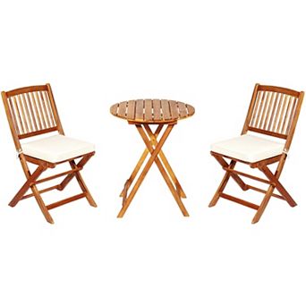 3 pc Patio Folding Bistro Set With Padded Cushion And Round Coffee Table