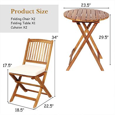 3 Pieces Patio Folding Bistro Set With Padded Cushion And Round Coffee Table