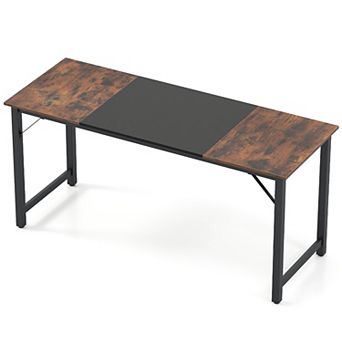 63 Inch Computer Desk with Two Tone Desktop and Heavy Duty Steel Frame