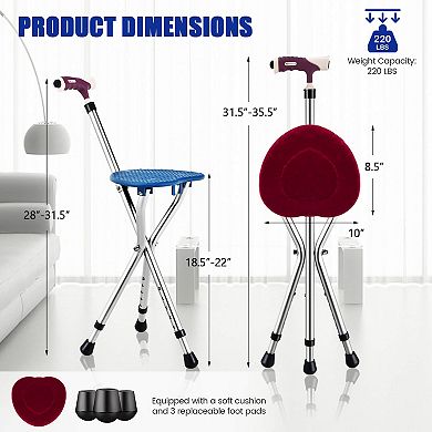 Lightweight Adjustable Folding Cane Seat With Light-blue