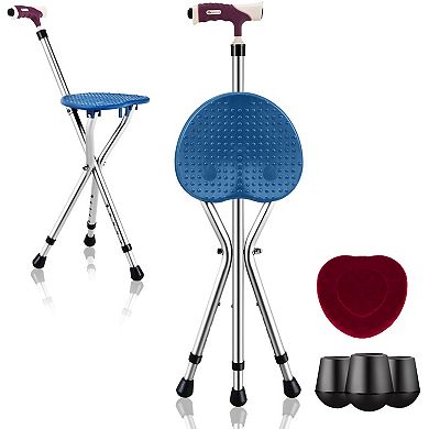 Lightweight Adjustable Folding Cane Seat With Light-blue