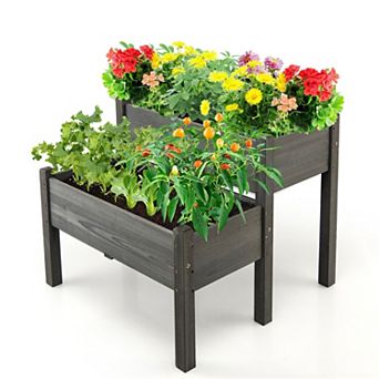 2 tier Wooden Raised Garden Bed with Legs Drain Holes
