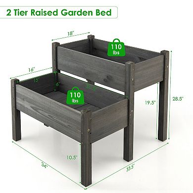 2 Tier Wooden Raised Garden Bed with Legs Drain Holes