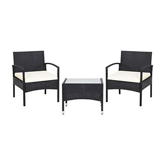 3 pc Patio Wicker Rattan Furniture Set With Cushion For Lawn Backyard