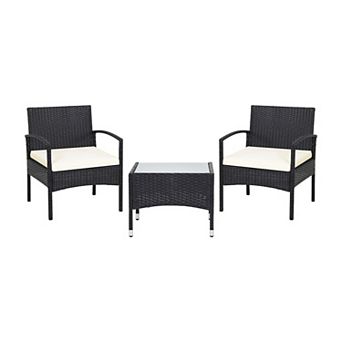 3 pc Patio Wicker Rattan Furniture Set With Cushion For Lawn Backyard