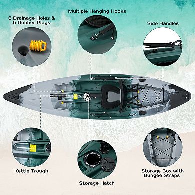 Sit-on-Top Fishing Kayak Boat With Fishing Rod Holders and Paddle-Gray