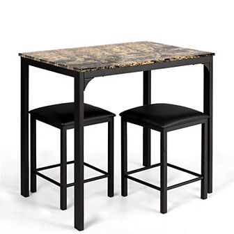 3 pc Dining Table Set With Faux Marble Tabletop And 2 Chairs