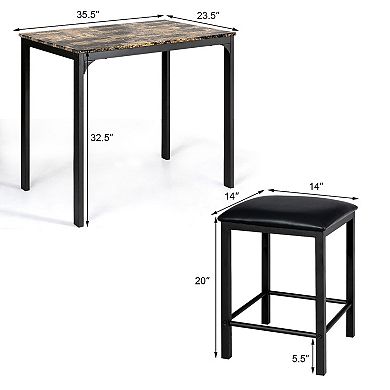 3 Pieces Dining Table Set With Faux Marble Tabletop And 2 Chairs