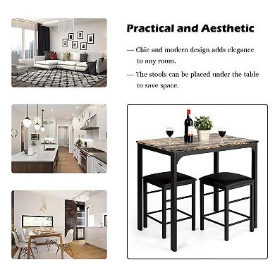3 Pieces Dining Table Set With Faux Marble Tabletop And 2 Chairs