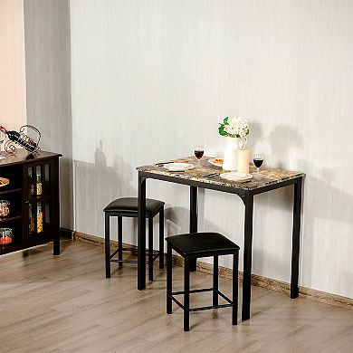 3 Pieces Dining Table Set With Faux Marble Tabletop And 2 Chairs