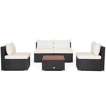 5 pc Outdoor Furniture Set With Solid Tabletop And Soft Cushions