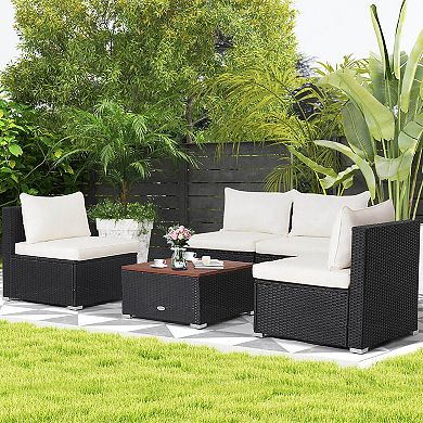 5 Piece Outdoor Furniture Set With Solid Tabletop And Soft Cushions