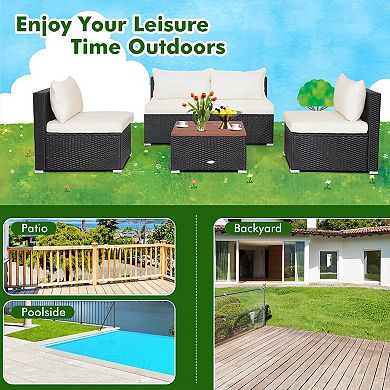 5 Piece Outdoor Furniture Set With Solid Tabletop And Soft Cushions
