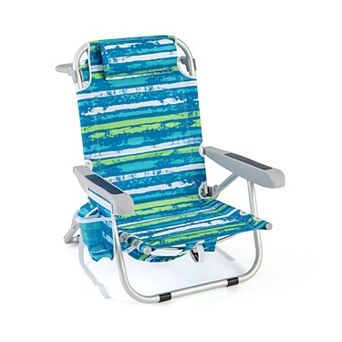 Foldable Backpack Beach Chair With Cup Holder And Storage Pockets For Outdoor-blue And Green