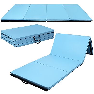 4 Feet x 10 Feet Thick Folding Panel Gymnastics Mat-Light Blue