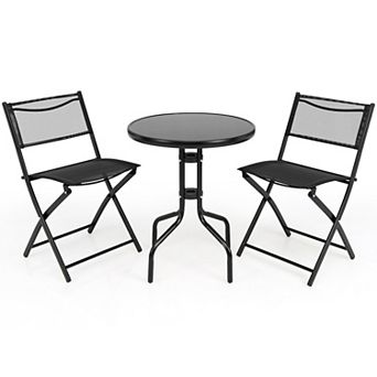 3 pc Folding Bistro Table Chairs Set For Indoor And Outdoor