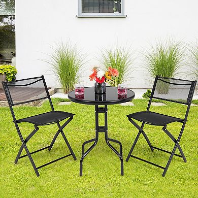 3 Pieces Folding Bistro Table Chairs Set For Indoor And Outdoor