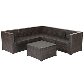 6 pc Rattan Patio Sectional Sofa Set With Cushions For 4-5 Person