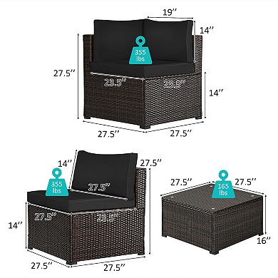 6 Pieces Rattan Patio Sectional Sofa Set With Cushions For 4-5 Person