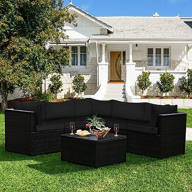 6 Pieces Rattan Patio Sectional Sofa Set With Cushions For 4-5 Person